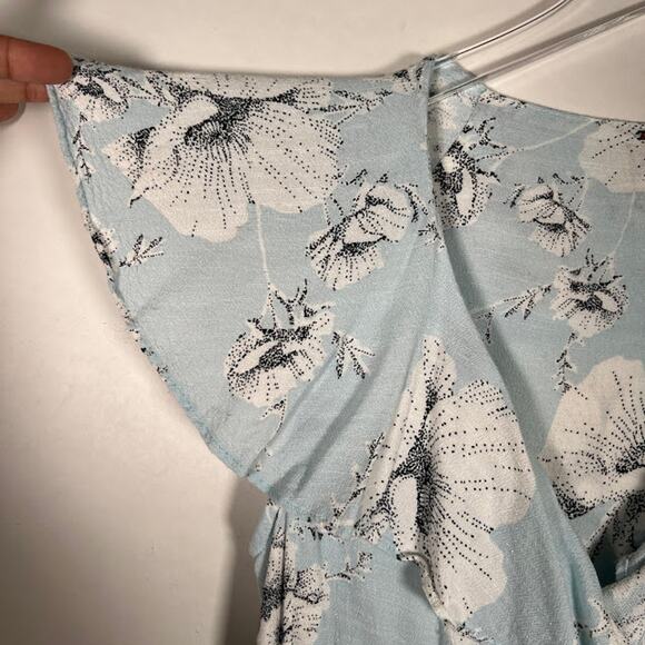 Free People French Quarter Mini Wrap Dress S Blue Floral Ruffles Tie Waist - Picture 4 of 8